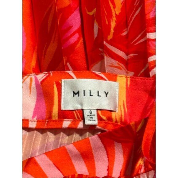 Milly Irene Tropical palm print Asymmetrical pleated accents dress 6 - Picture 6 of 12